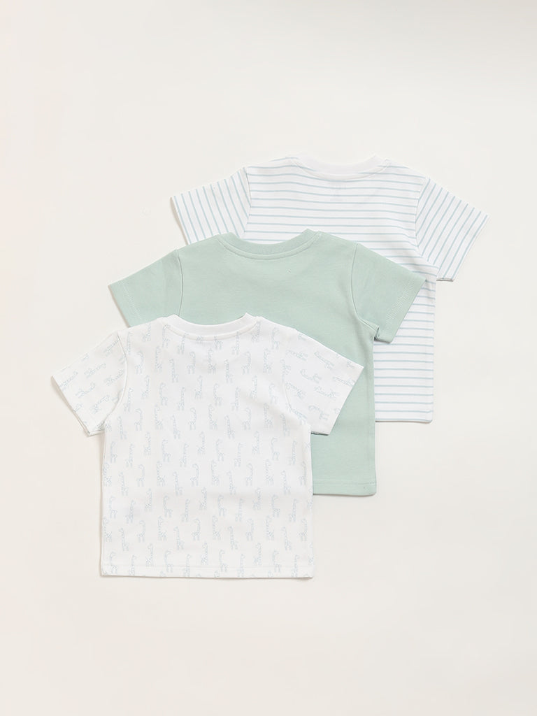 HOP Baby Light Sage Printed T-Shirt - Pack of 3