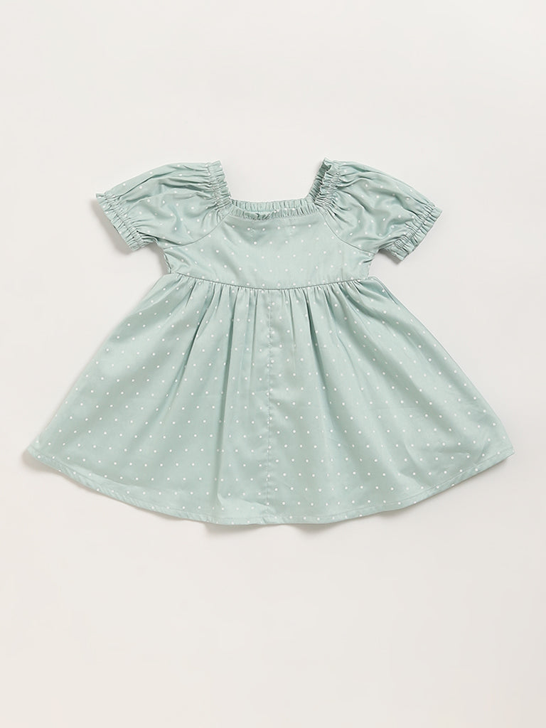 HOP Baby Green Polka Dot Flared Dress