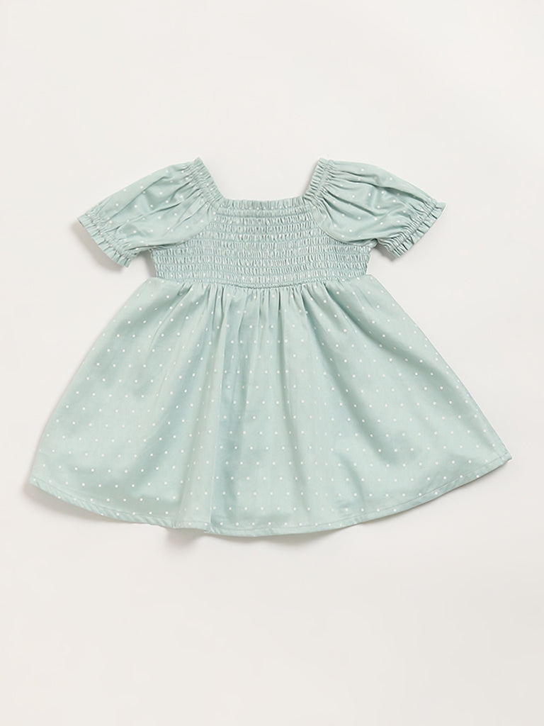 HOP Baby Green Polka Dot Flared Dress