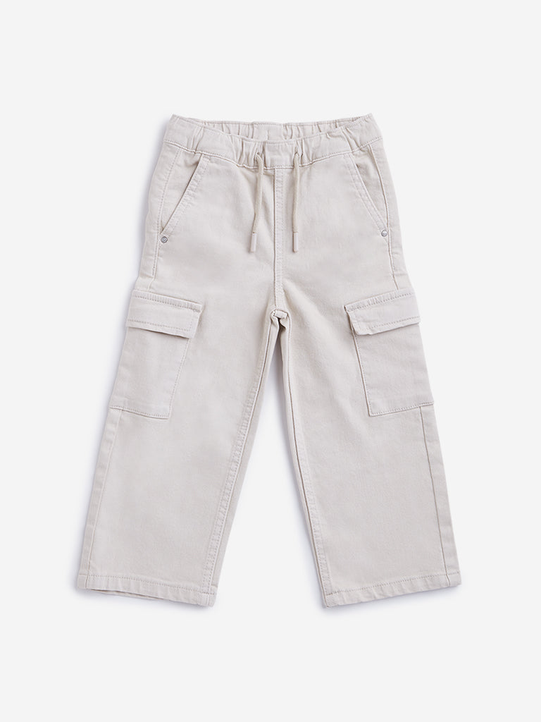 HOP Kids Beige Mid Rise Relaxed Fit Jeans