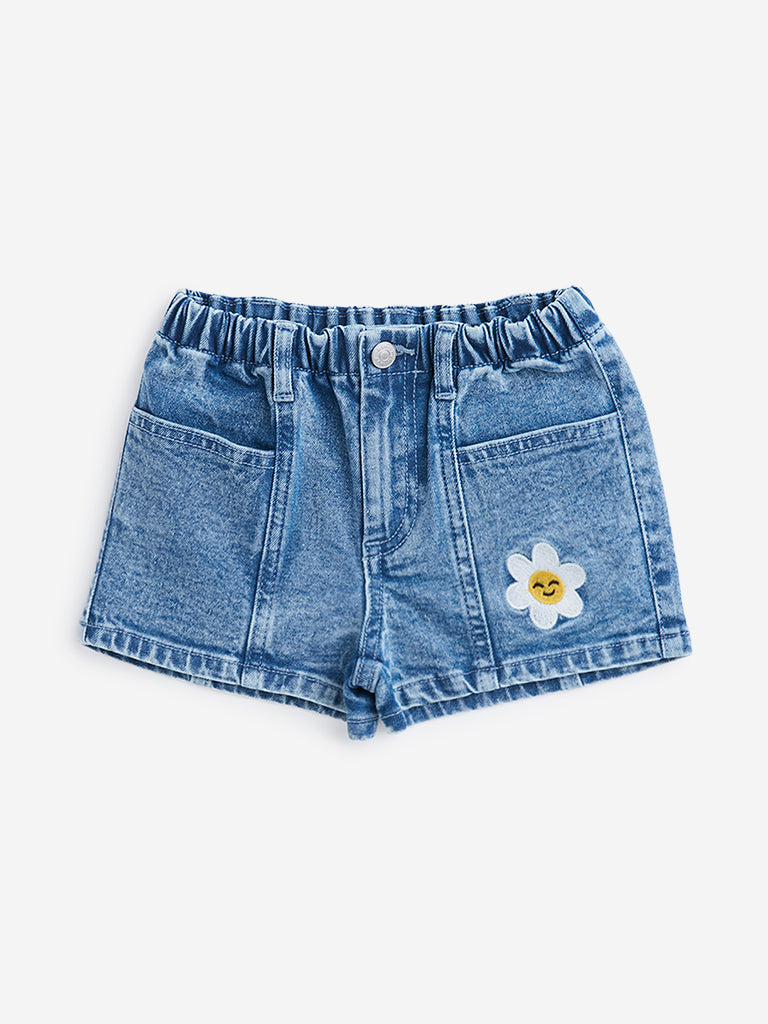 HOP Kids Blue Denim High-Rise Shorts