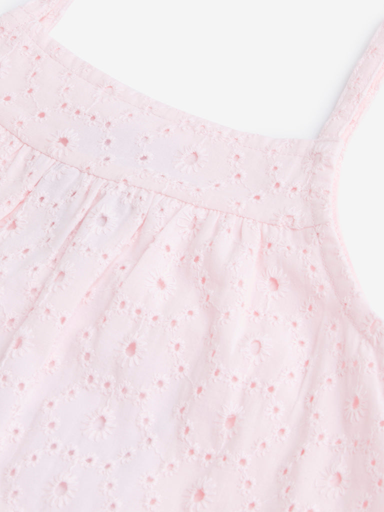 HOP Kids Light Pink Schiffli Detailed Dress