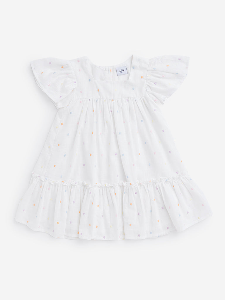 HOP Kids Off-White Embroidered Spotted Dress