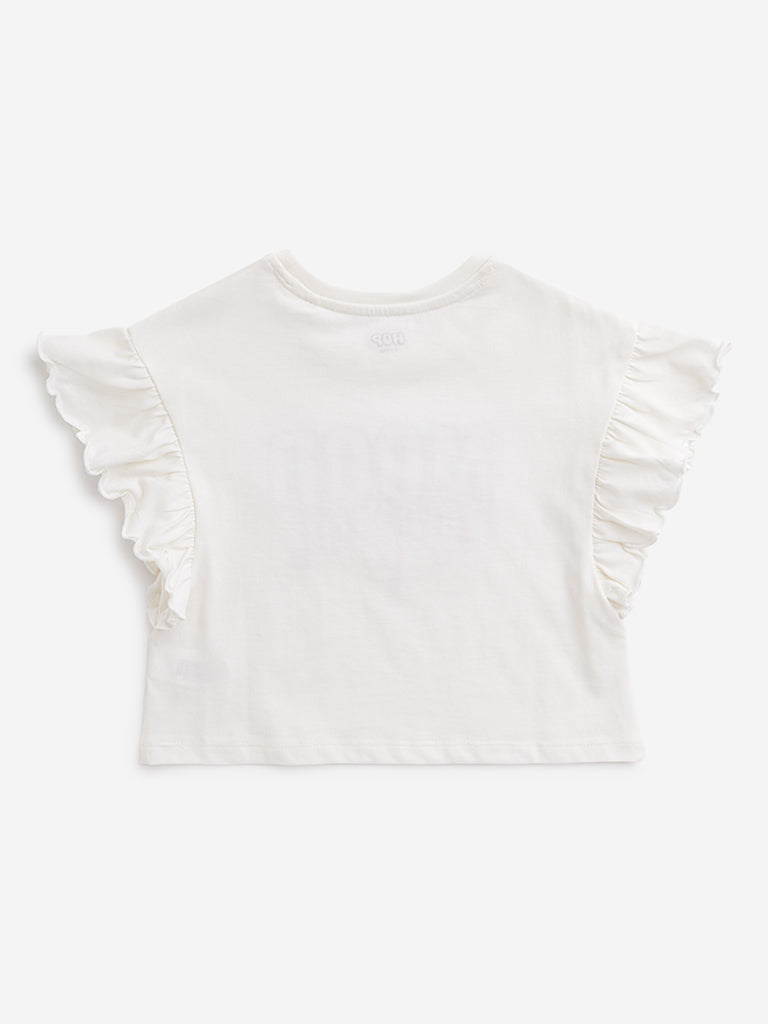 HOP Kids Off-White Text Design Top