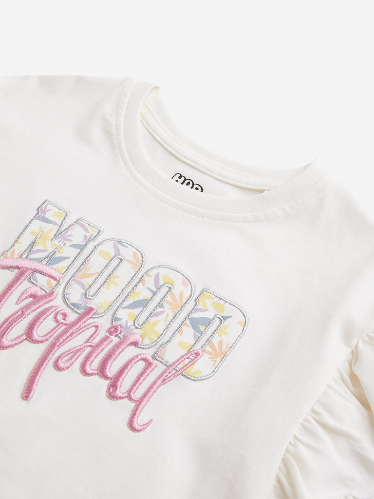 HOP Kids Off-White Text Design Top