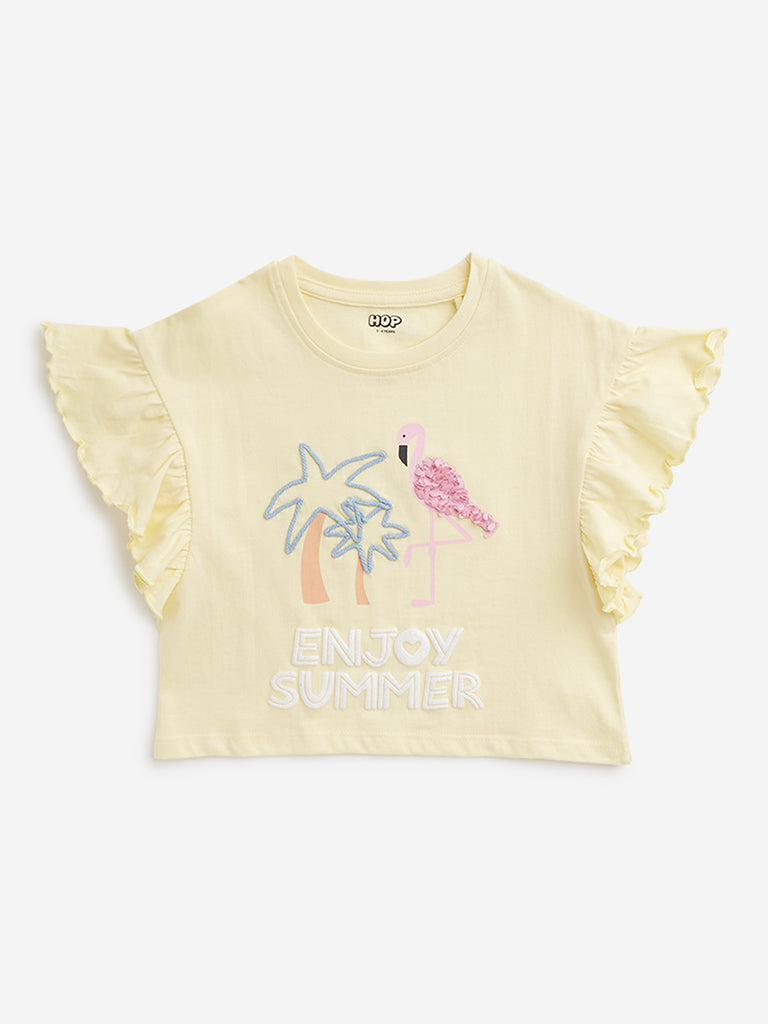 HOP Kids Yellow Text Printed Top