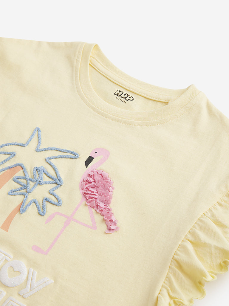 HOP Kids Yellow Text Printed Top