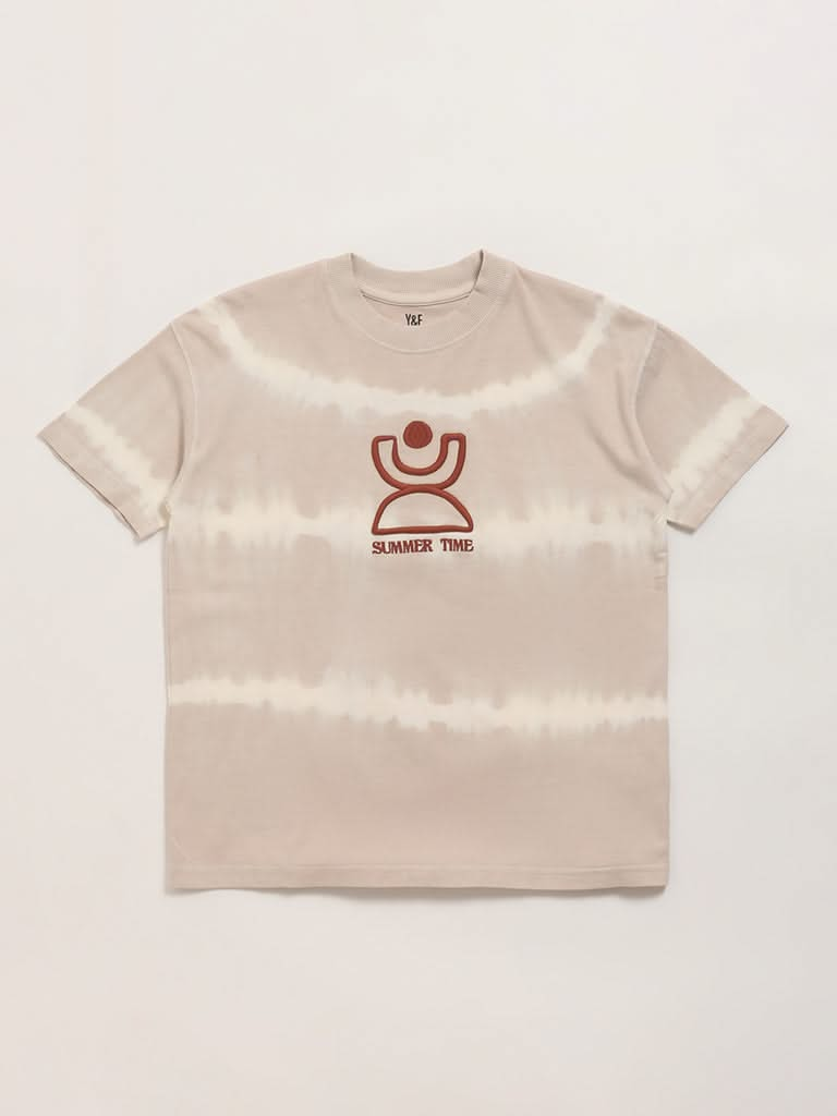 Y&F Kids Beige Printed T-Shirt