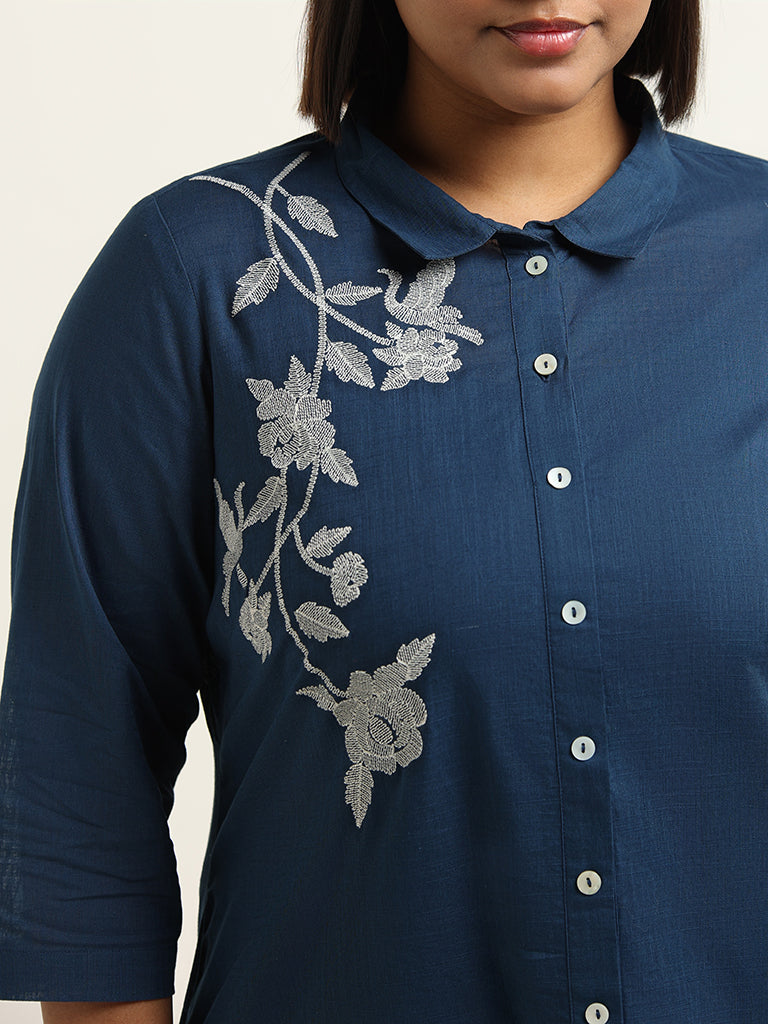 Diza Indigo Embroidered Cotton Kurta