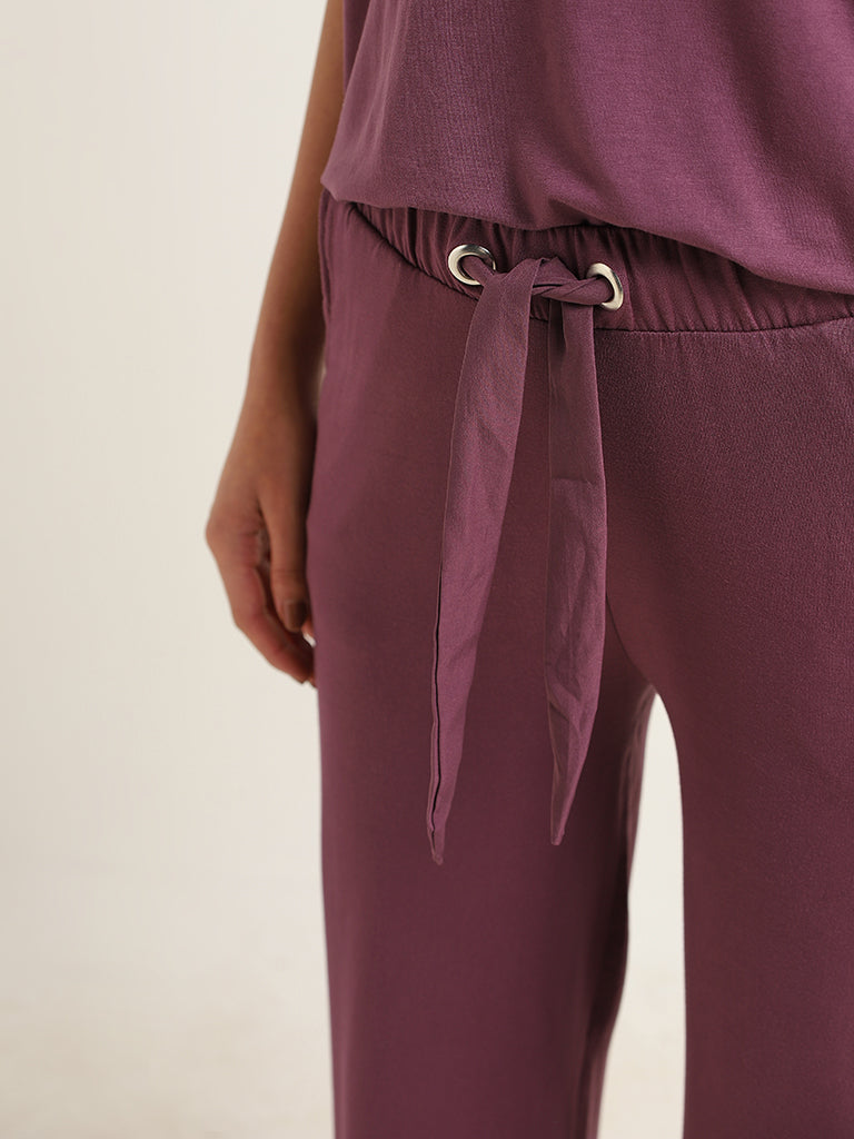 Wunderlove Purple Flared Cotton Supersoft Pants