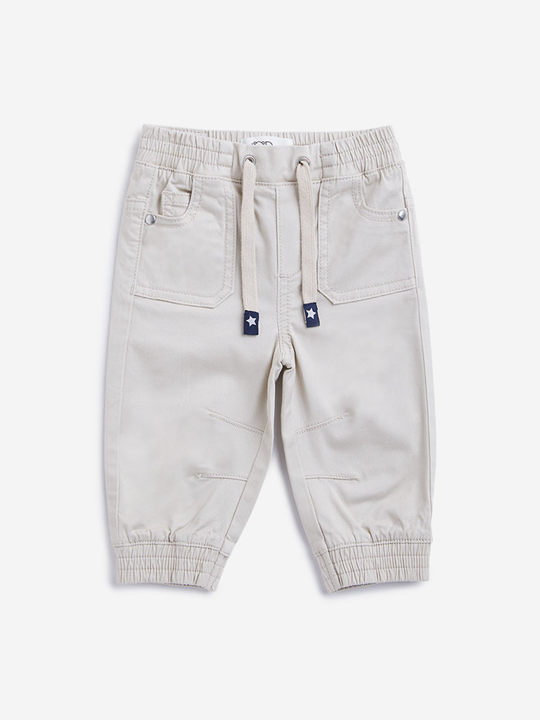 HOP Baby Beige Solid Joggers