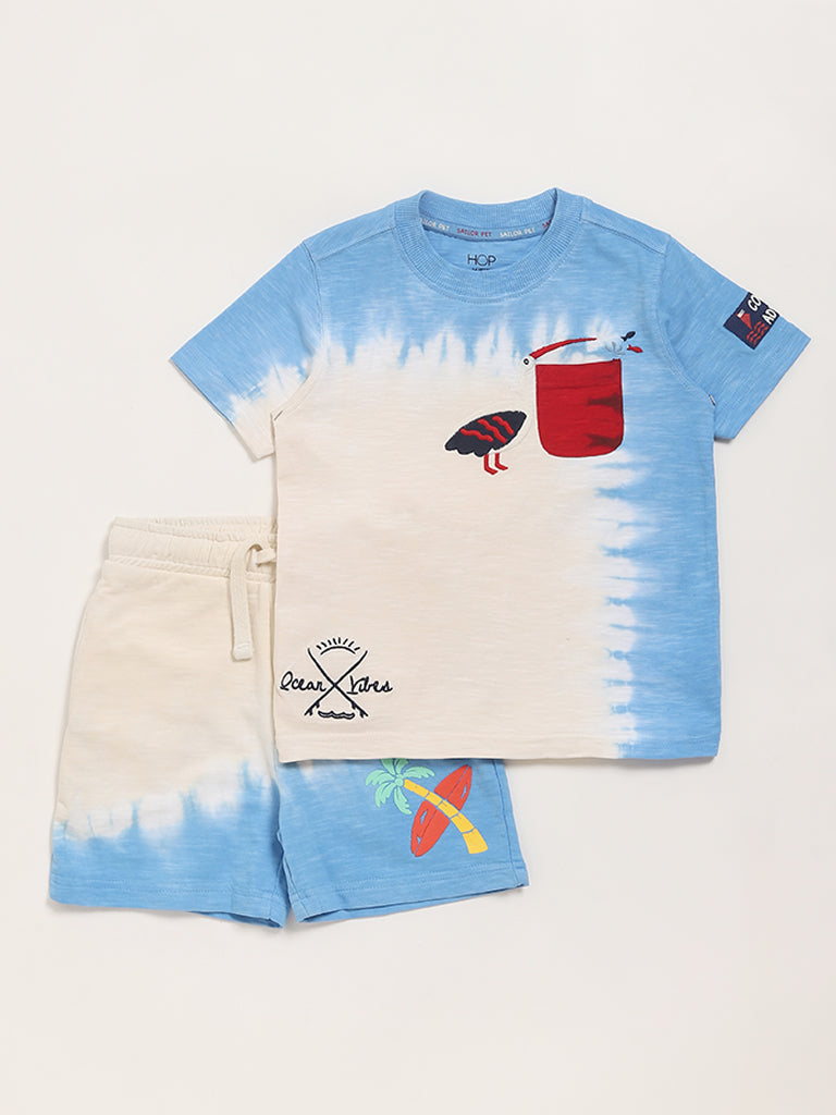 HOP Kids Blue Tie-Dye Printed T-Shirt & Shorts Set