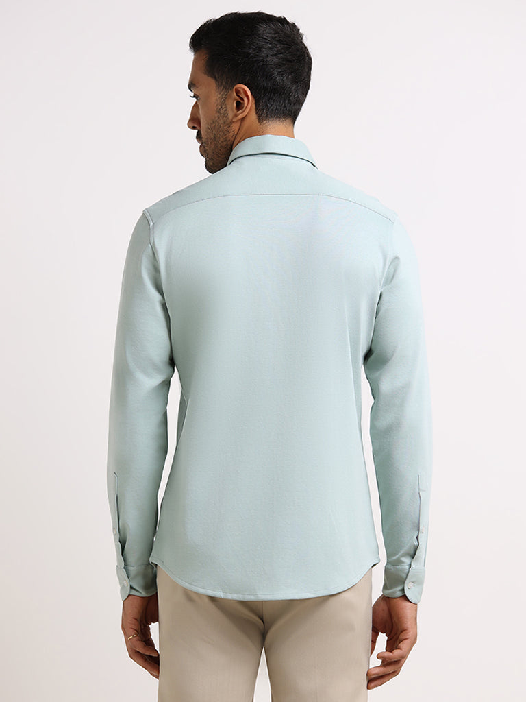 WES Formals Mint Green Slim- Fit Cotton Blend Shirt