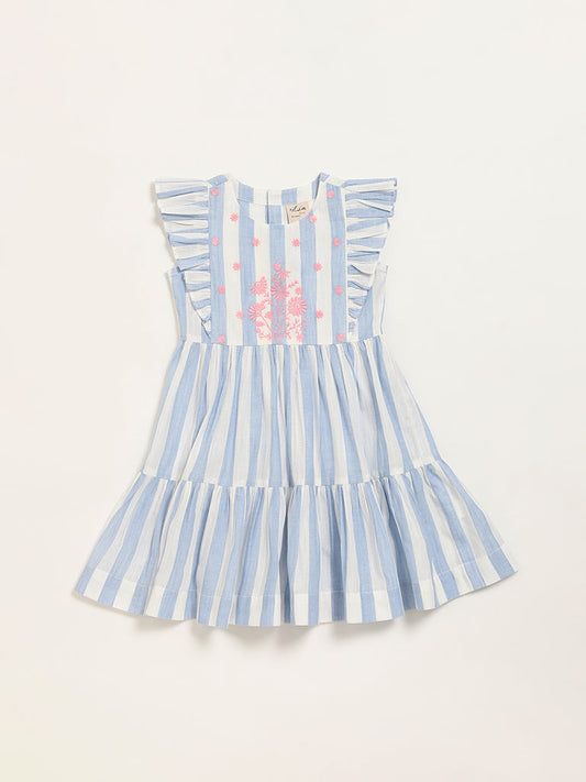 Utsa Kids Blue Striped Gathered A-Line Dress (2 - 8yrs)