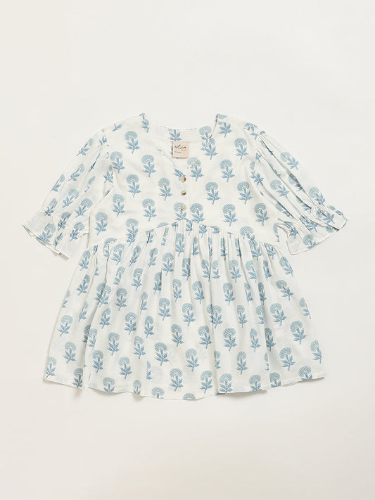 Utsa Kids White Floral Printed A-Line Dress (8 -14yrs)