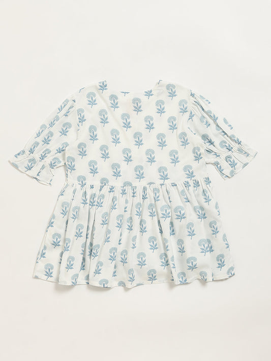 Utsa Kids White Floral Printed A-Line Dress (8 -14yrs)