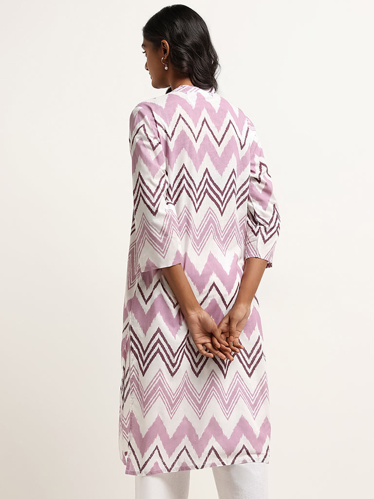 Utsa Lilac Straight Fit Chevron Print Cotton Kurta