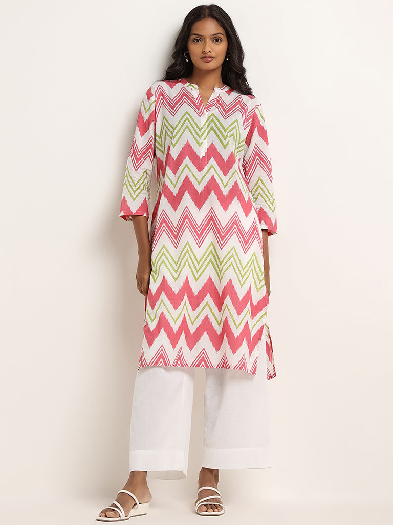 Utsa Pink Chevron Straight Fit Kurta