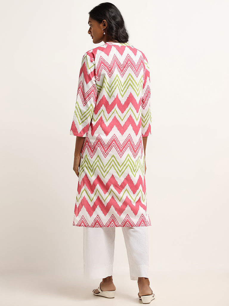 Utsa Pink Chevron Straight Fit Kurta