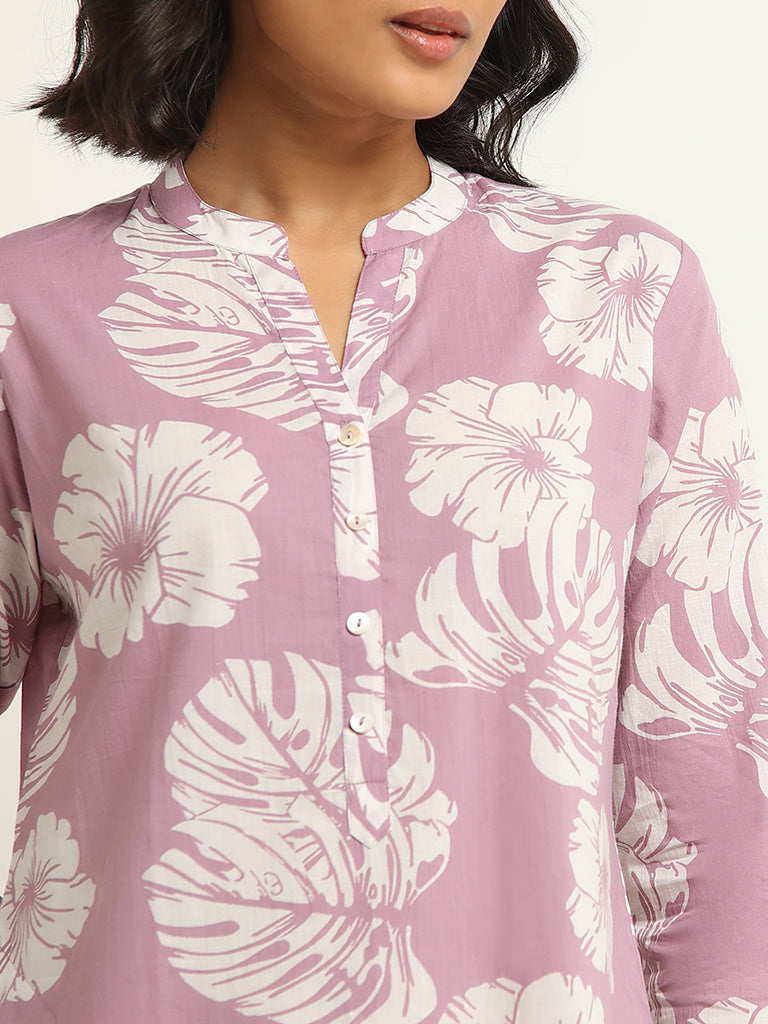 Utsa Lilac Straight Fit Floral Print Kurta