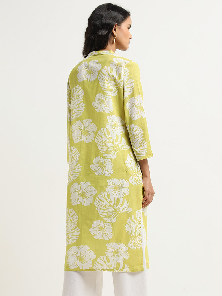 Utsa Lime Floral Pattern Straight Kurta