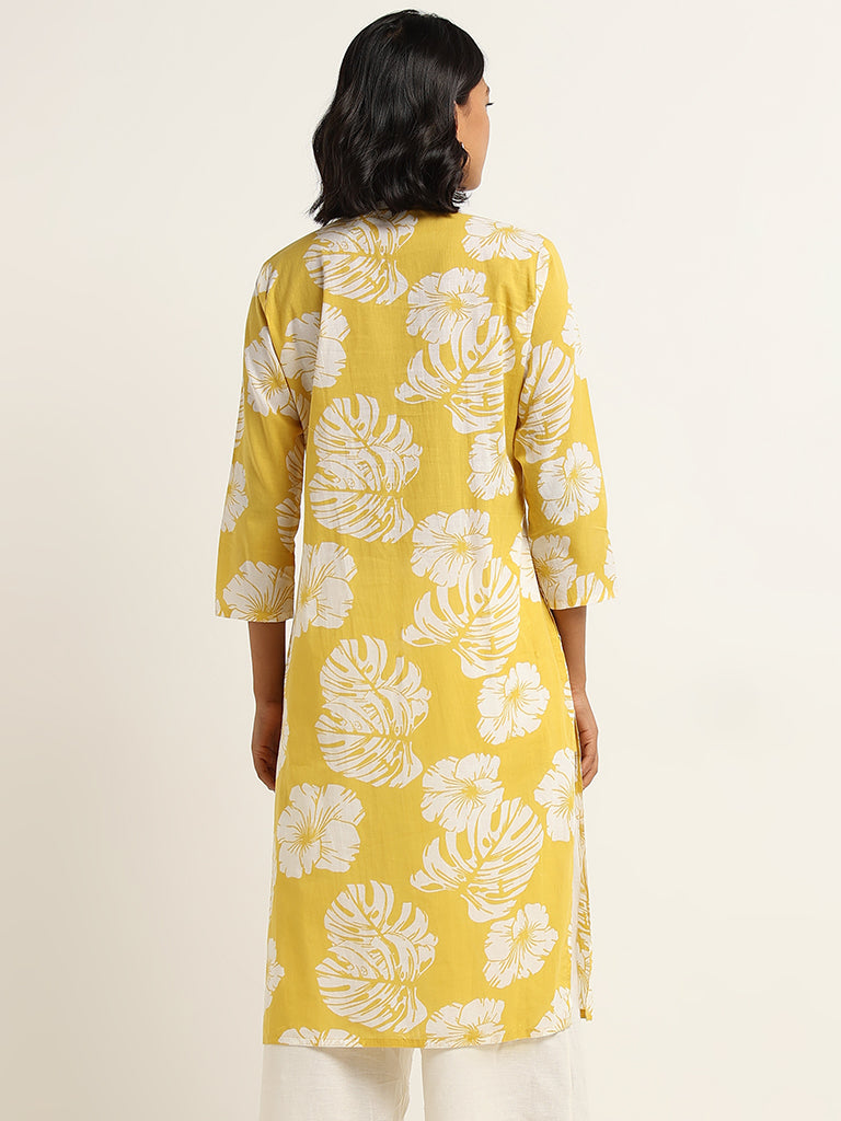 Utsa Yellow Floral Printed Cotton Kurta