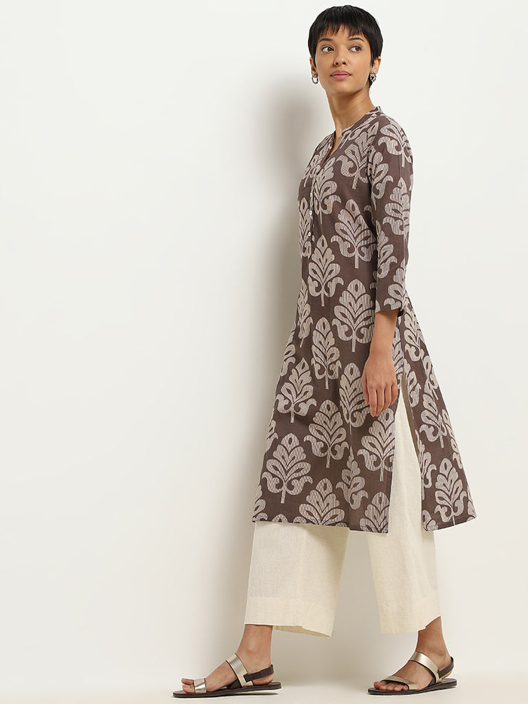 Utsa Brown Block Printed Cotton Kurta