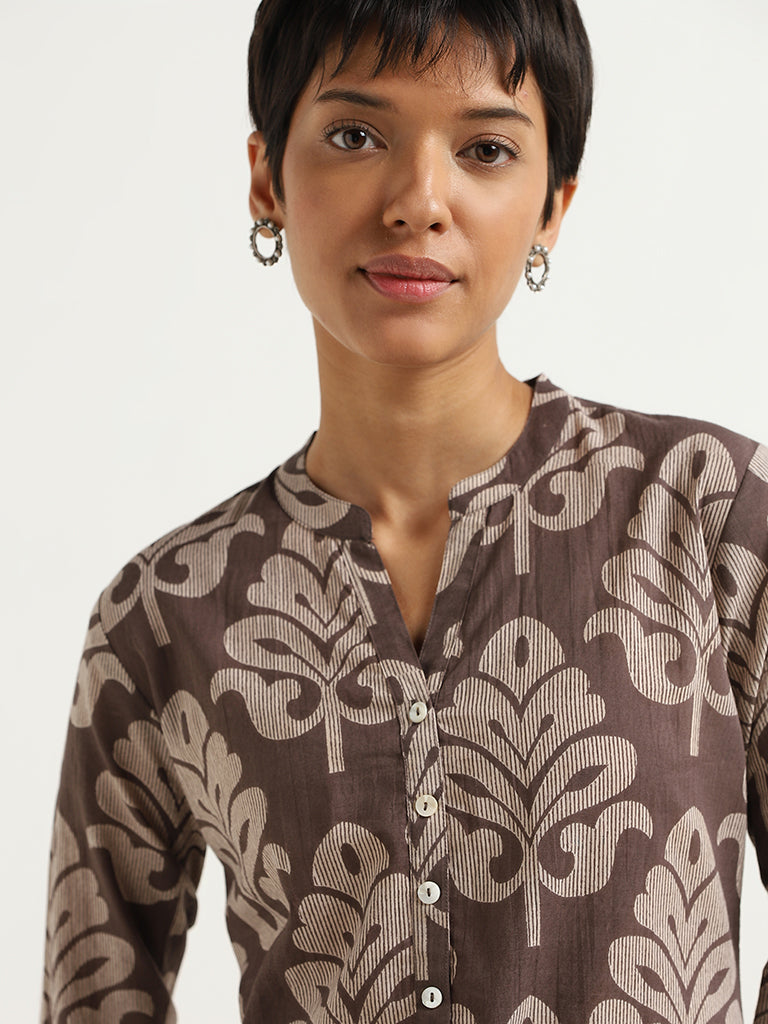 Utsa Brown Block Printed Cotton Kurta