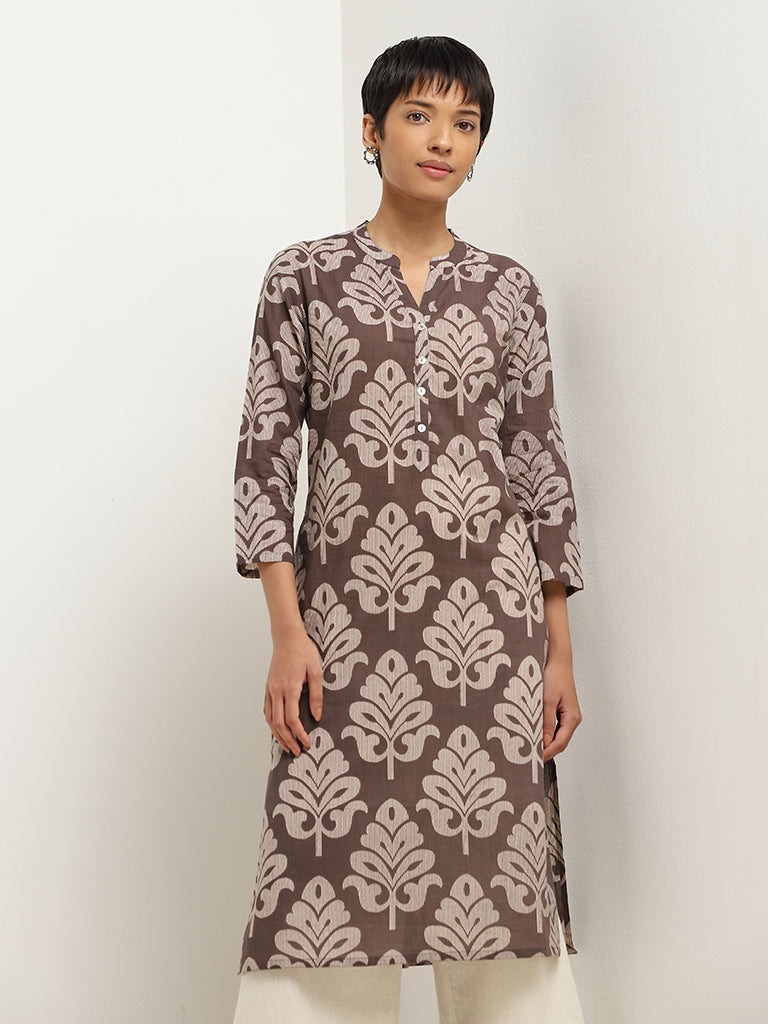 Utsa Brown Block Printed Cotton Kurta