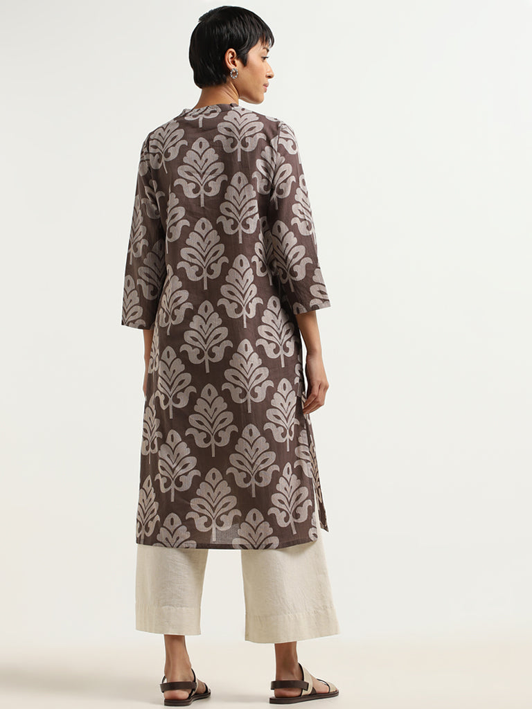 Utsa Brown Block Printed Cotton Kurta