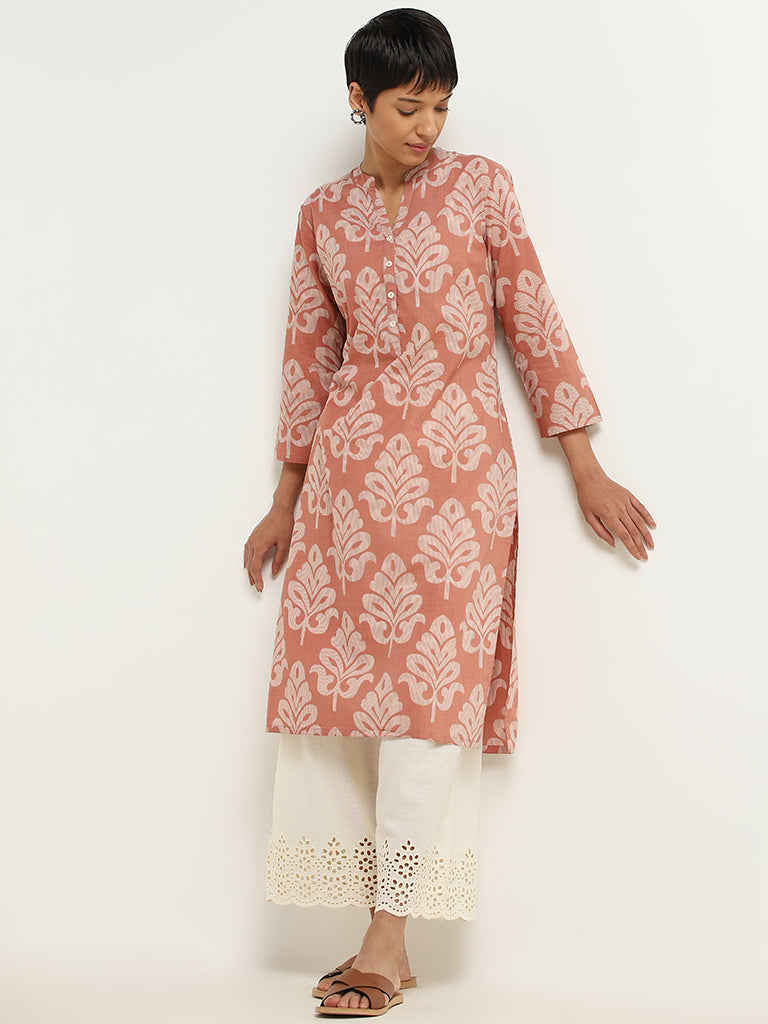 Utsa Pink Block Printed Cotton Kurta