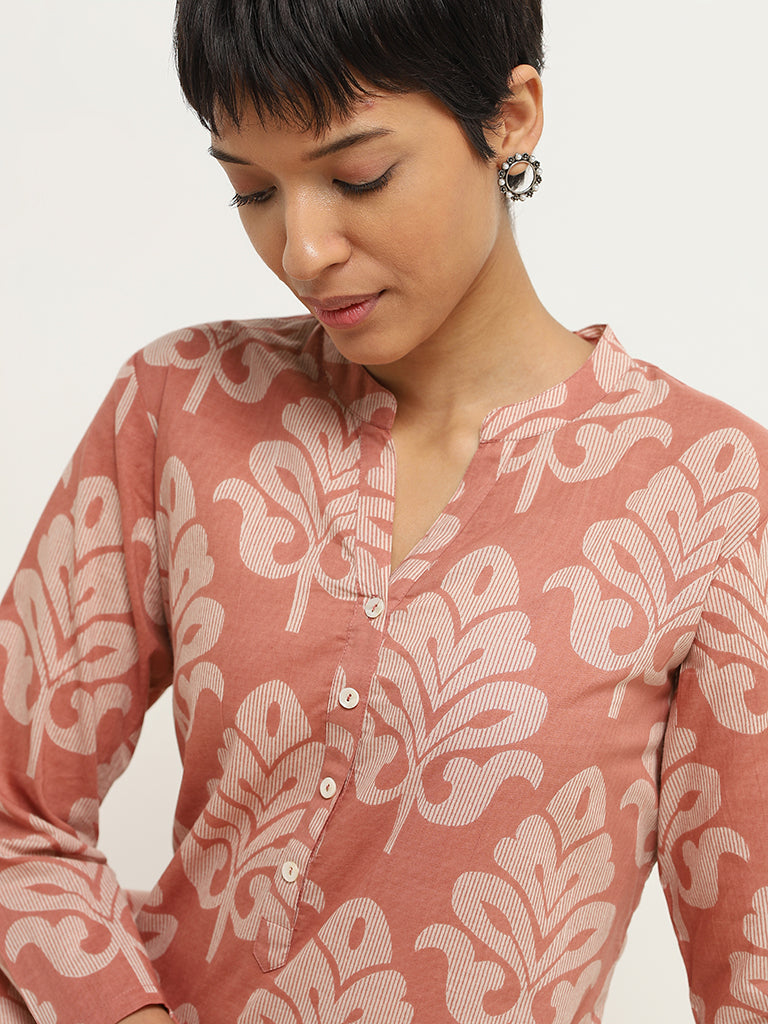 Utsa Pink Block Printed Cotton Kurta