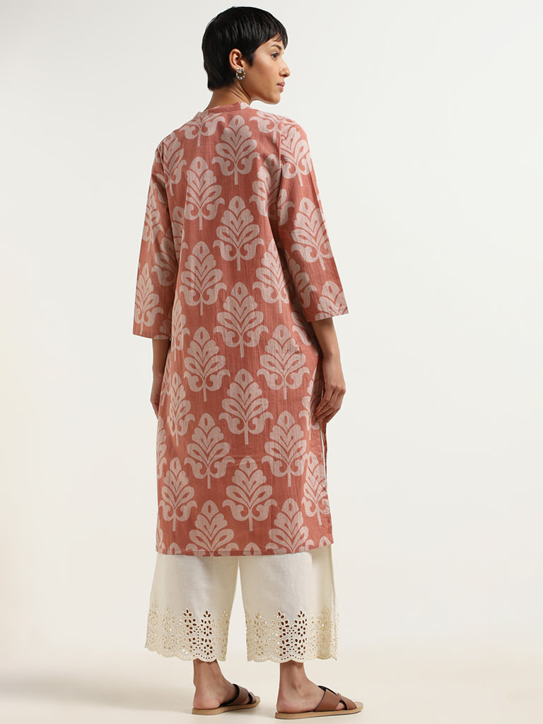 Utsa Pink Block Printed Cotton Kurta