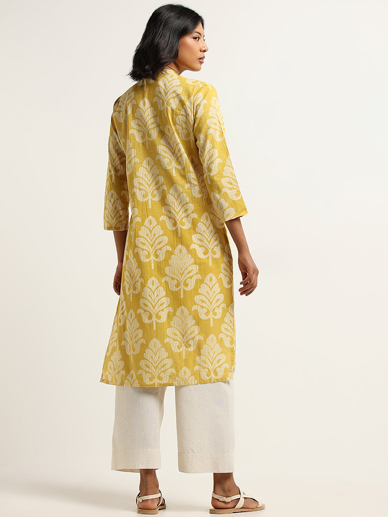 Utsa Yellow Straight Fit Printed Cotton Kurta