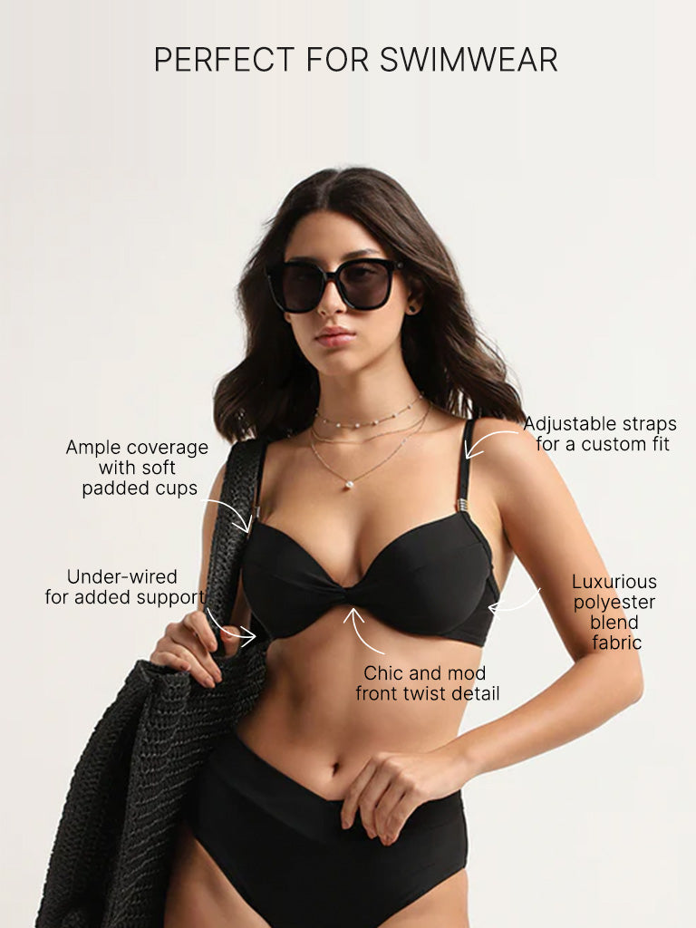 Wunderlove Swimwear Black Twisted Bra