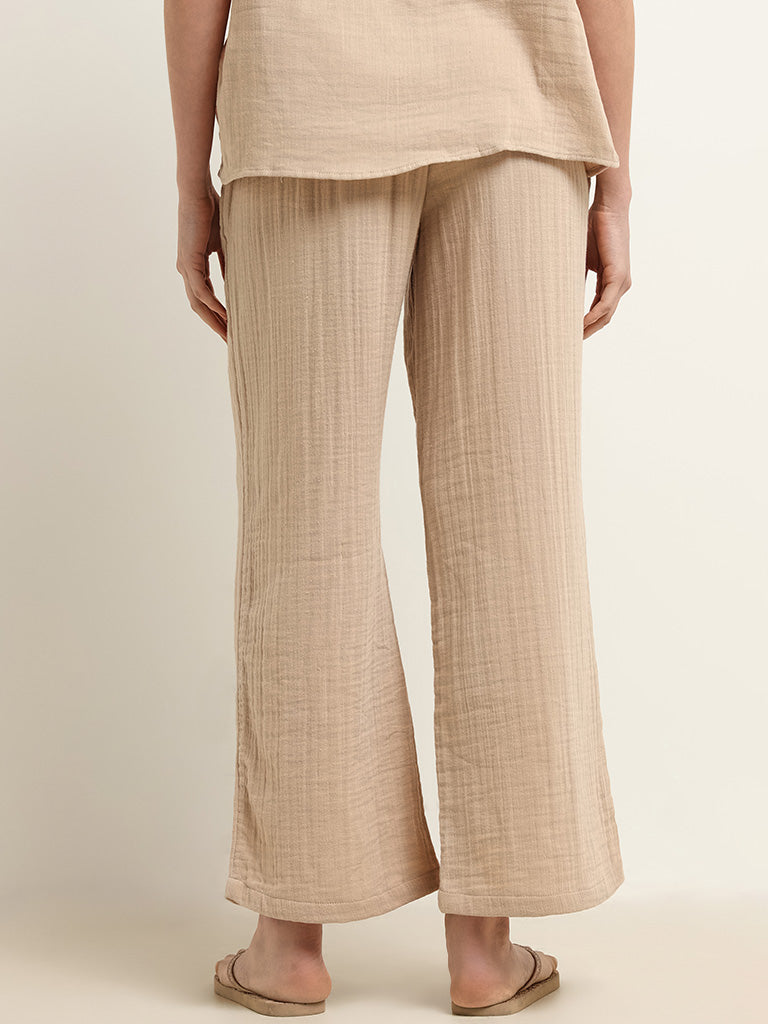 Wunderlove Beige Cotton Crinkled Relaxed Beach Pants