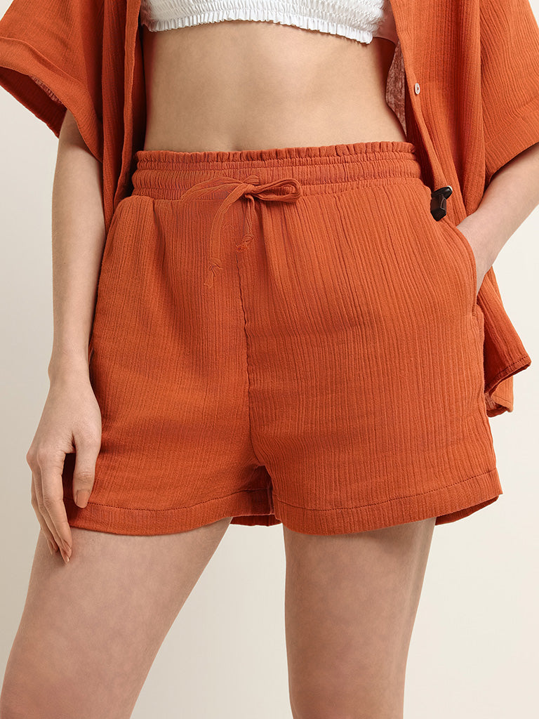 Wunderlove Rust Self-Patterned Cotton Beach Shorts