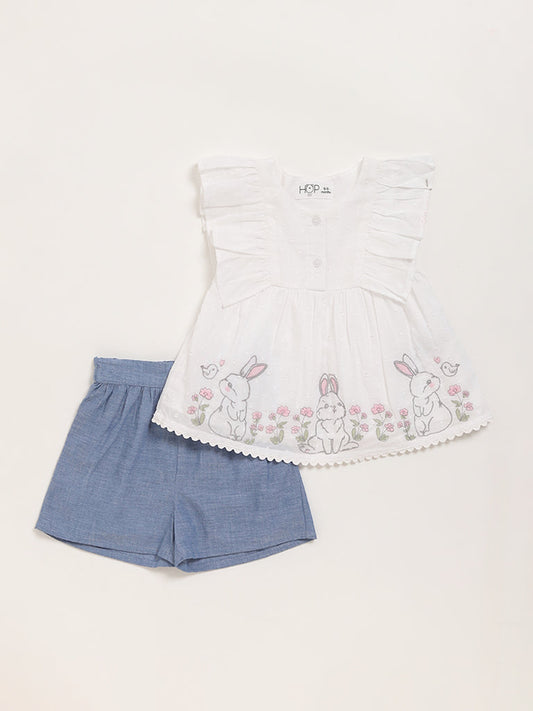 HOP Baby White Embroidered Top & Shorts Set