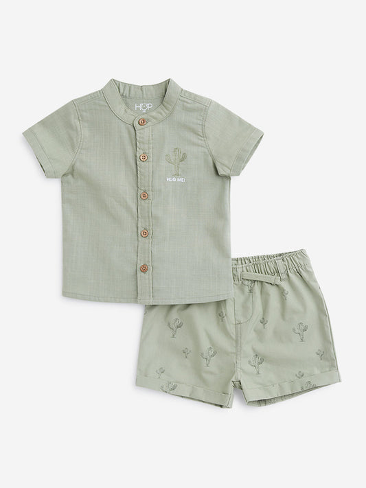 HOP Baby Sage Shirt with Printed Shorts Set