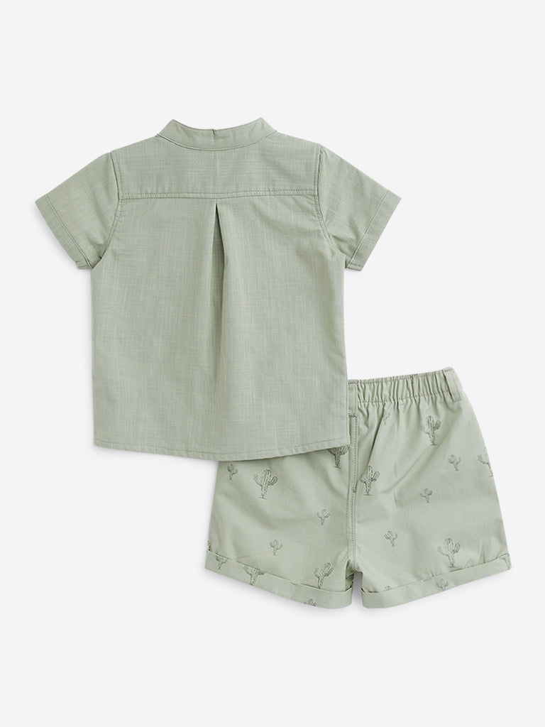 HOP Baby Sage Shirt with Printed Shorts Set