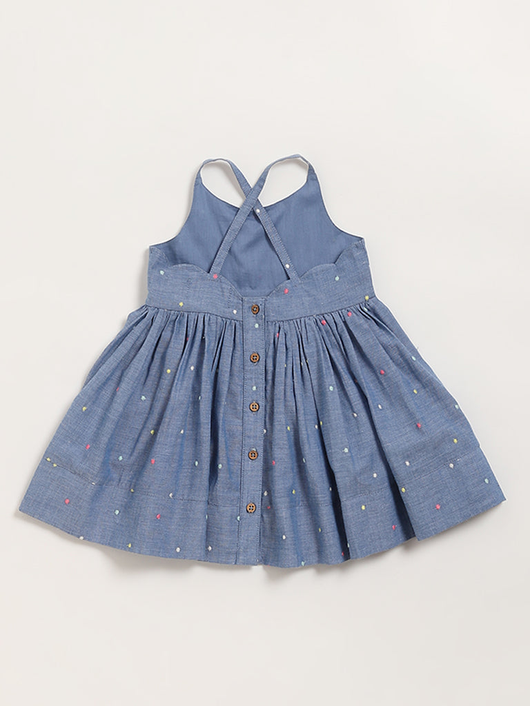 HOP Baby Blue Embroidered Polka Dot Dress