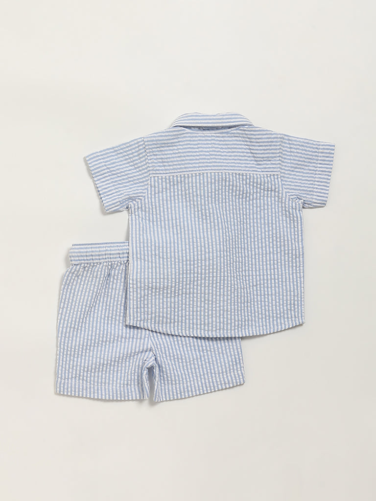 HOP Baby Blue Striped Shirt with Shorts Set