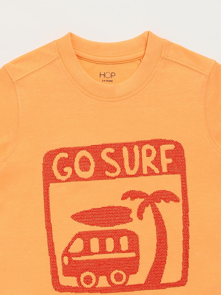 HOP Kids Orange Embroidered T-Shirt