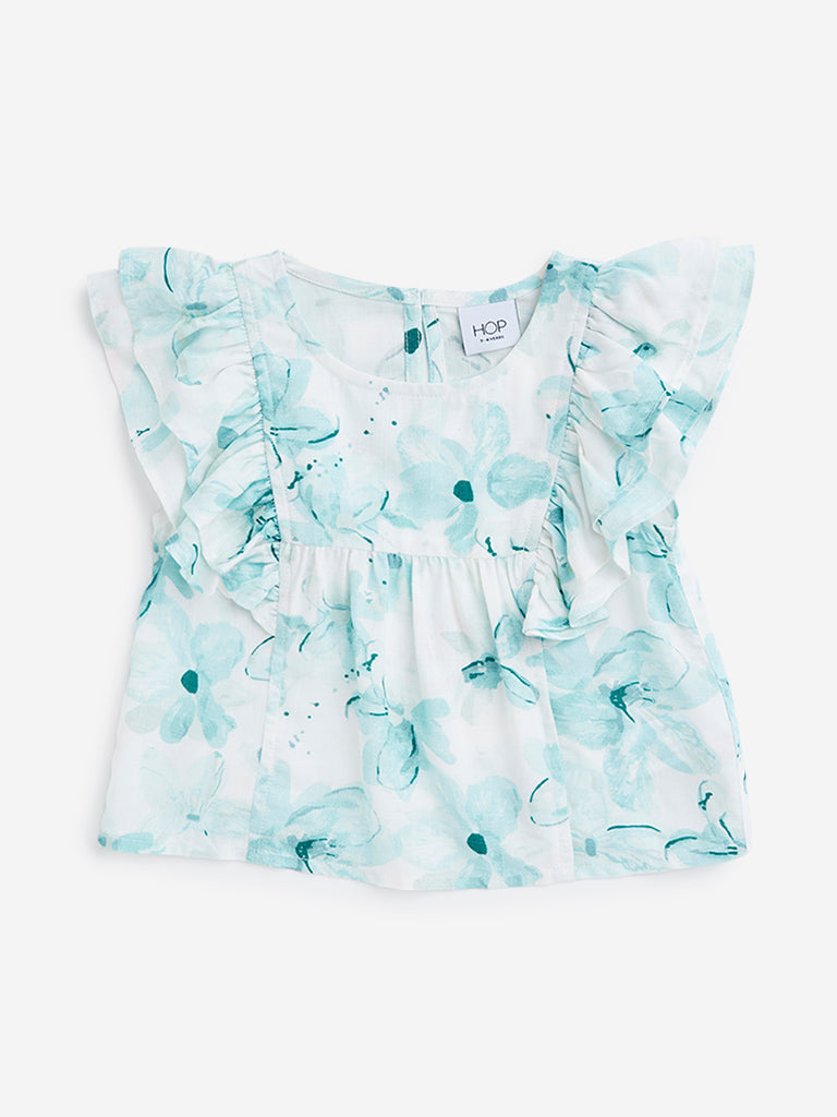 HOP Kids Aqua Floral Pattern Top