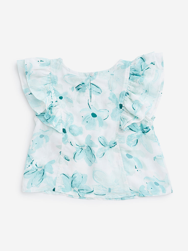 HOP Kids Aqua Floral Pattern Top