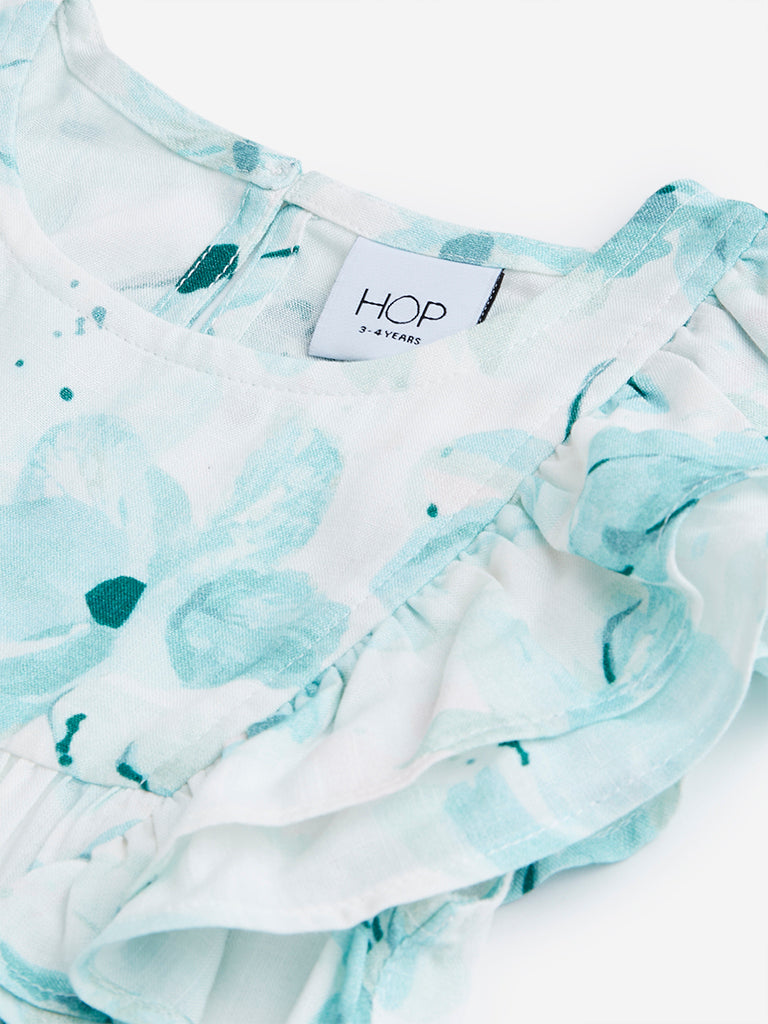 HOP Kids Aqua Floral Pattern Top