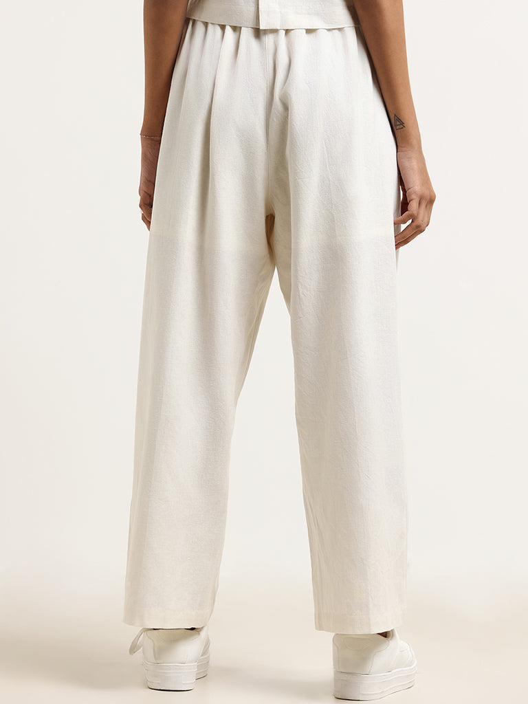 Bombay Paisley White Embroidered Cotton Blend Pants