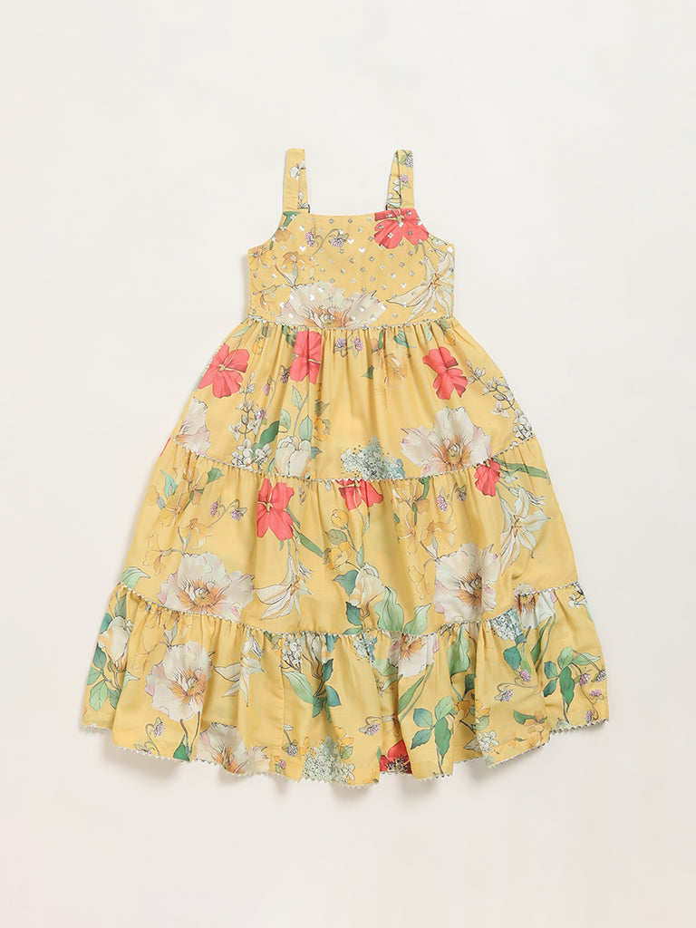 Utsa Kids Yellow Floral Strappy Dress (2 - 8yrs)