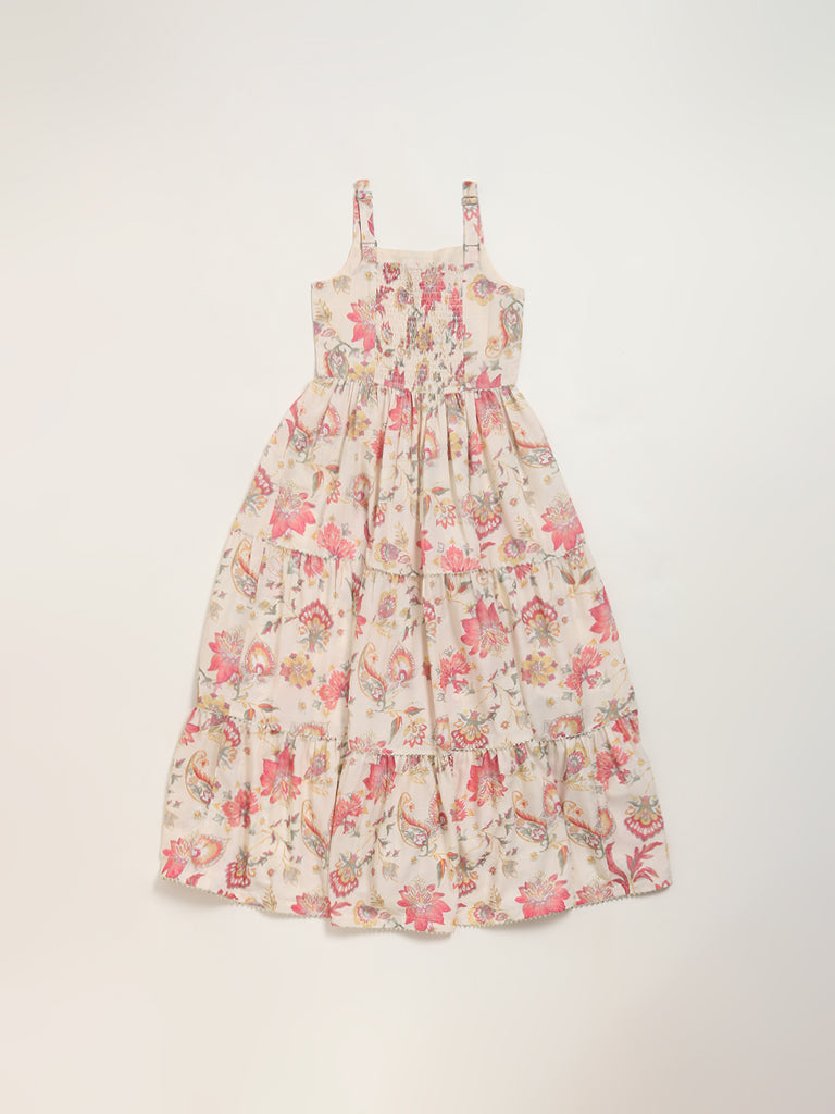 Utsa Kids Off-White Tiered Maxi Dress (8 -14yrs)