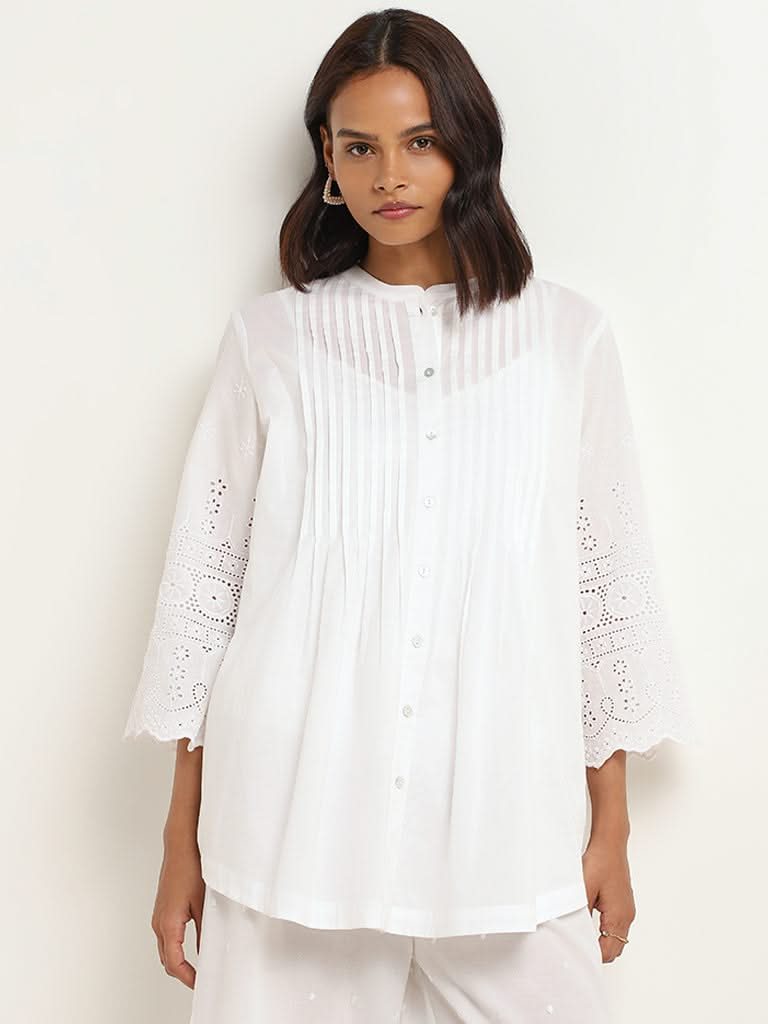 Zuba White Cotton Straight-Fit Tunic